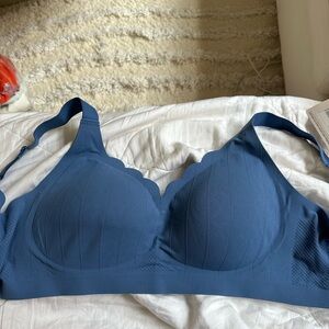 Blue T-Shirt Bra with Molded Cups and Wide Straps